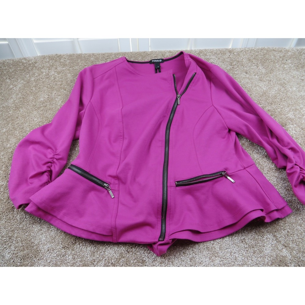 Torrid Purple Knit Moto Zipper Style Jacket Flared Waistline Size 0 Shacket